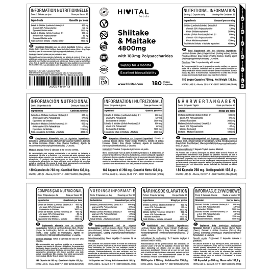 Shiitake y Maitake 4800 mg - 180 cápsulas veganas