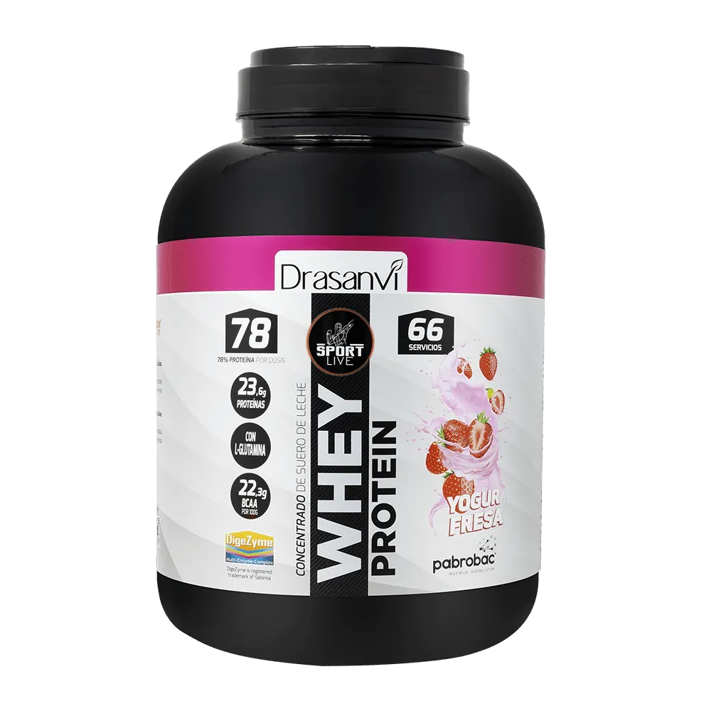 Whey Protein Concentrada Yogur Fresa 2Kg Sport Live Drasanvi