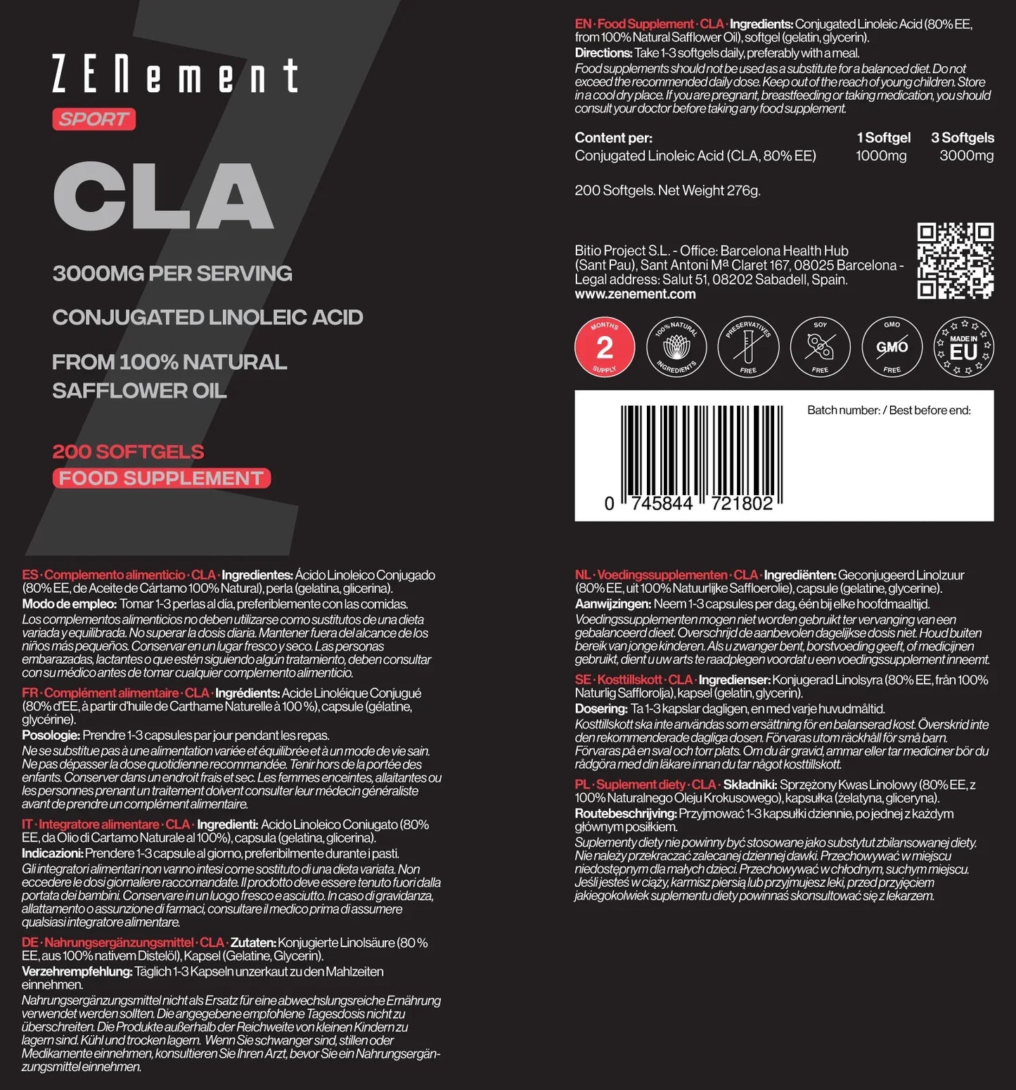 CLA 3000 mg por dosis - 180 Softgels