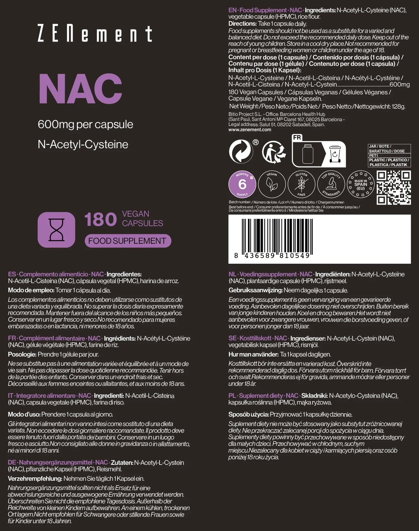 NAC 600 mg - 180 Cápsulas Veganas