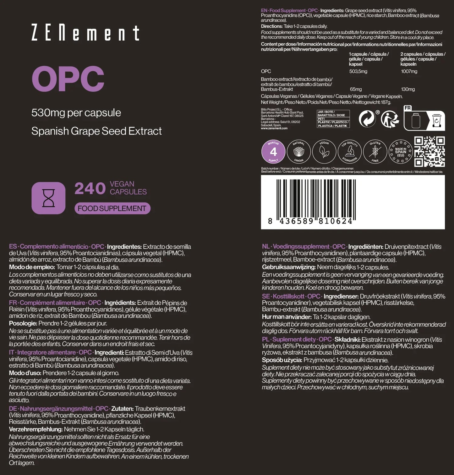 OPC 530 mg - 240 Cápsulas