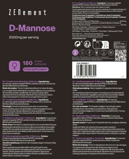 D-Manosa 2000 mg por dosis - 180 Cápsulas Veganas