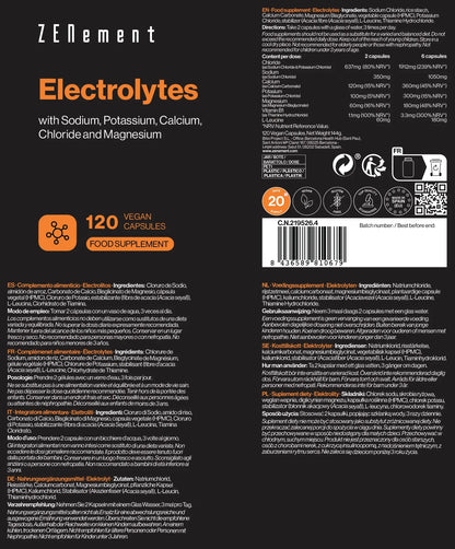 Electrolitos con Sodio, Potasio, Calcio, Cloruro y Magnesio - 120 Cápsulas