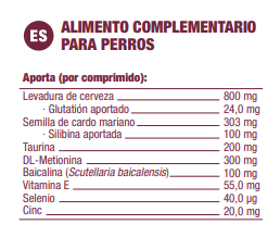 Tabla de composición de Hepatosil Plus razas grandes