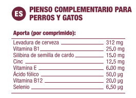 Tabla de composición de Hepatosil Plus razas pequeñas