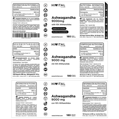 Ashwagandha 9000 mg - 180 cápsulas veganas
