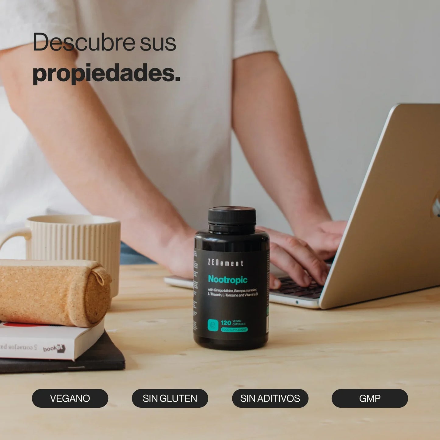 Nootrópico con Ginkgo biloba, Bacopa, Té Verde, Tirosina y vitaminas del grupo B - 120 Cápsulas