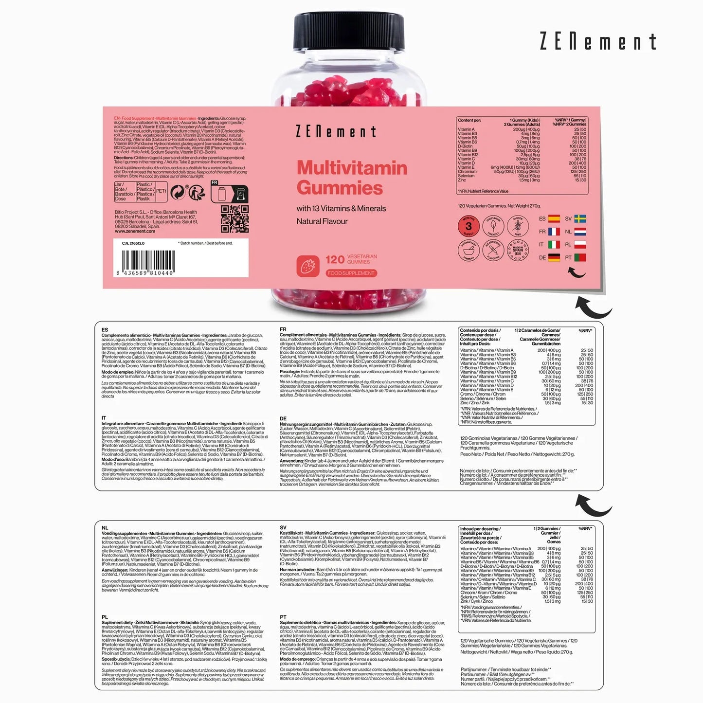 Gominolas Multivitaminico y Minerales - 120 Gummies