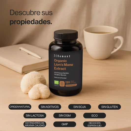 Extracto de Melena de León Ecológico 50% Polisacáridos, 15% Beta-Glucanos - 120 Cápsulas